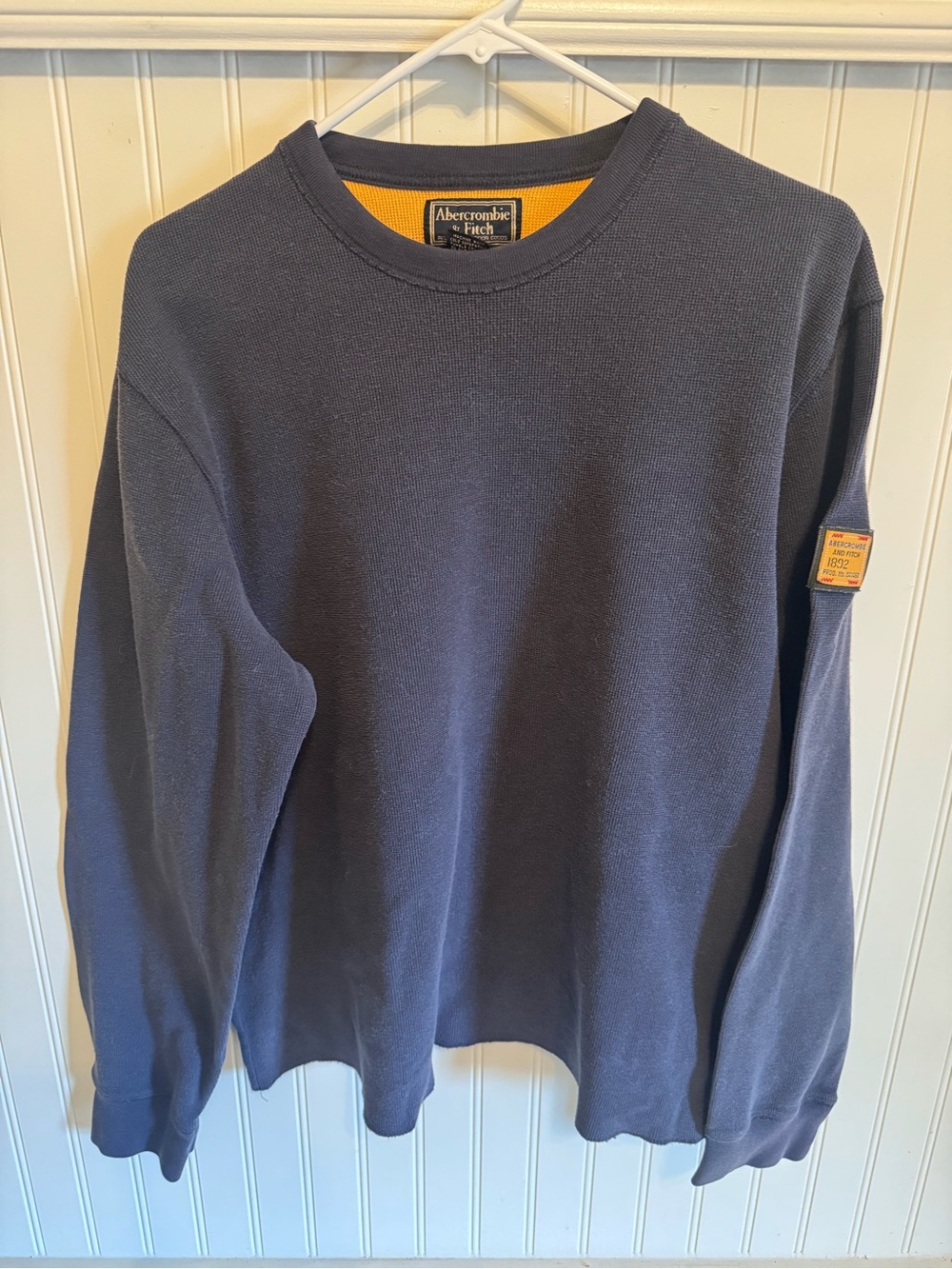 Vintage Abercrombie & Fitch Waffle Knit Thermal Long Sleeve Crewneck Navy Blue